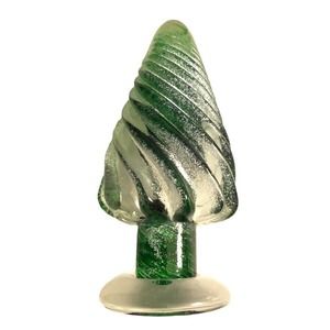 Hand Blown Figurine Christmas Tree Forest Green Clear Glass White Snow On Tree